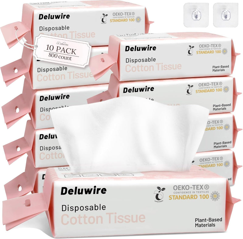 Deluwire 800 Count Disposable Face Towels, Soft & Skin Friendly Face Towelettes Disposable, Facial Tissue Dry Wipes for Women Cleansing
