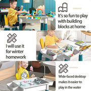 Multi-Functional Kids Activity Table & Chair Set,Building Block Play Surface,Sand/Water Station & Study Desk with Chairs - Multi-Functional Educational Toy for Boys & Girls Ages 3-8 Years - Blue A