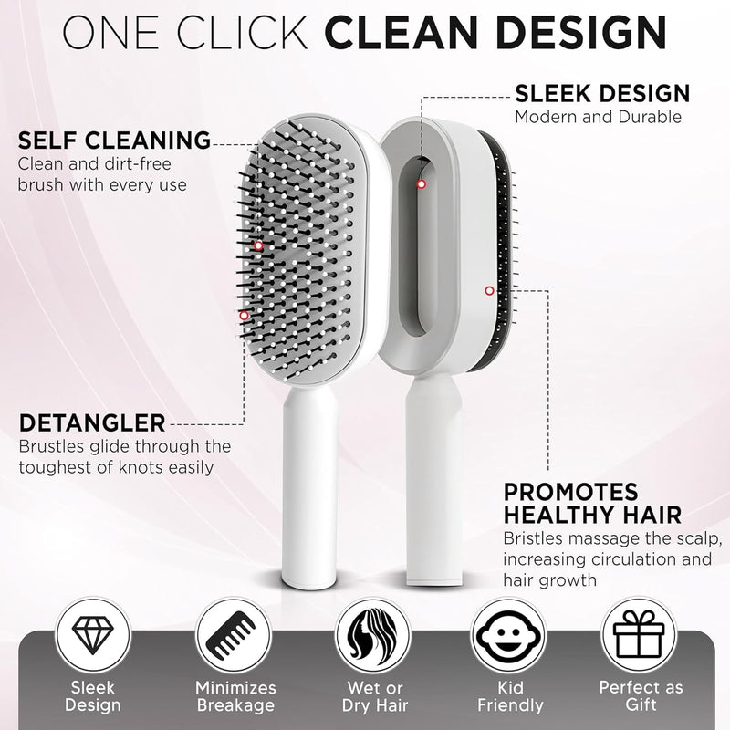 Mariyabâ„¢ Self Cleaning Hair Brush-New 3D Air Cushion Brush for Detangling-Scalp Massager-Hair Brush with Nylon Bristles for All Hair-Easy Clean Hair Brush for Women & Men (White)