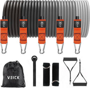 VEICK Resistance Bands Set,Workout Bands,Exercise Bands,5 Tube Fitness Bands with Door Anchor,Handles,Portable Bag,Legs Ankle Straps for Muscle Training, Physical Therapy, Shape Body,Home Workouts - 200LBS