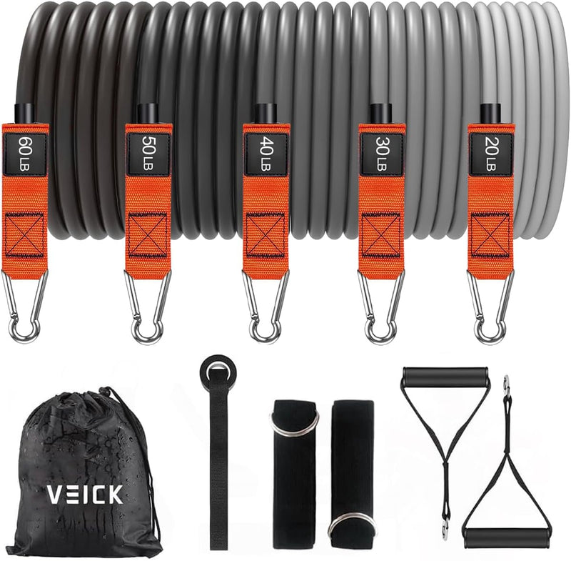 VEICK Resistance Bands Set,Workout Bands,Exercise Bands,5 Tube Fitness Bands with Door Anchor,Handles,Portable Bag,Legs Ankle Straps for Muscle Training, Physical Therapy, Shape Body,Home Workouts - 200LBS