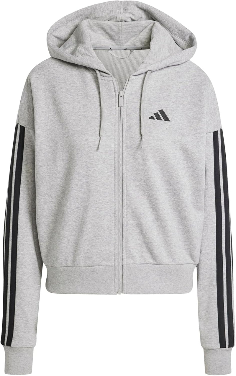 Women's Essentials 3-stripes French Terry Full Zip Hoodie HOODED TRACK TOP (pack of 1) - Grey