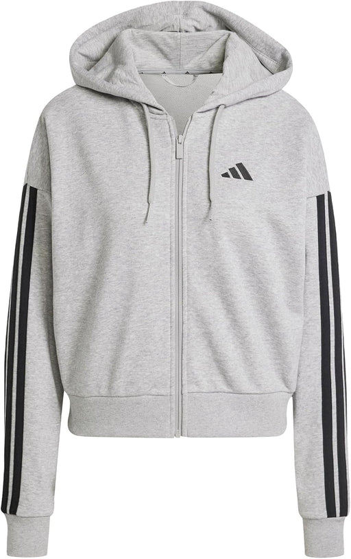 Women's Essentials 3-stripes French Terry Full Zip Hoodie HOODED TRACK TOP (pack of 1) - Grey