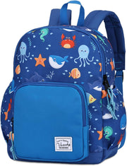 Children's Backpack, Lightweight School Bag for Girls Boys Primary Kindergarten 4-6 Years Waterproof Cute Backpack for A4 Folder Preschool Travel with Chest Strap - Blue Ocean-S