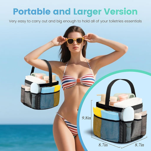 ROUNY Mesh Shower Caddy Portable for College Dorm Room Essentials, 7-Pocket Large Capacity Shower Bag, Hanging Caddy Dorm Basket with Handles for Toiletry, Bathroom, Camp, Beach, Swimming, Gym
