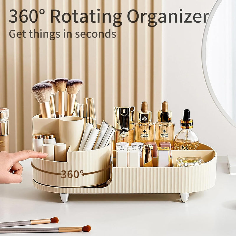 Makeup Organizer, New Perfume Organizer,Upgraded 2-in-1 360 Rotating Makeup Brush Holder,Vecolla Large Adjustable Cosmetic Storage for Vanity,Makeup Organizer Drawers for Skincare Cosmetic(Black)