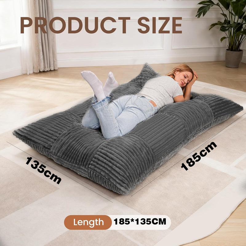 Giant Bean Bag Chair, 3-in-1 Convertible Bean Bag Floor Cushion with Machine Washable Cover,Giant Bean Bag Chairs for Adults, Living Room, Bedroom (Grey) - Grey