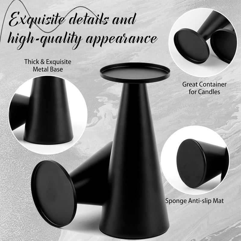 Black Metal Pillar Candle Holder Set of 2 Mothers Day,Modern Iron Pillar Candle Stand for Table Centerpiece Wedding Dinning Home Decor Gift