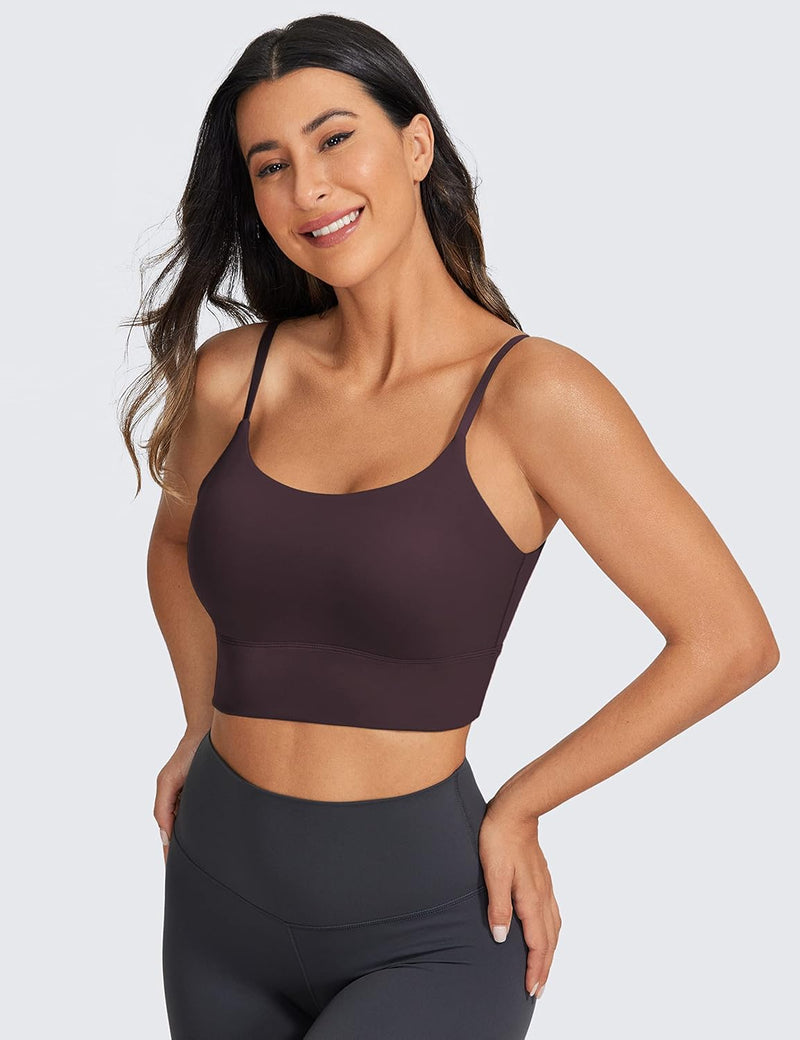 CRZ YOGA Women's V Back Longline Sports Bra with Adjustable Straps Wireless Workout Padded Yoga Bra Cropped Tank Tops