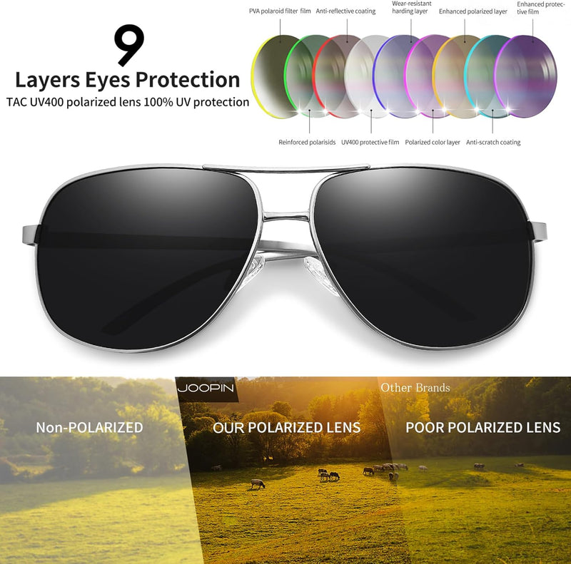 Joopin Rectangular Polarized Aviaion Sunglasses for Men Retro Military Shades Driving UV Protection