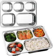 Stainless Steel Bento Box Tray Lunch Box - 2 Pack Snack Boxes & Bento Trays 5 Compartments for Kids Adult School, Lunch, Restaurant