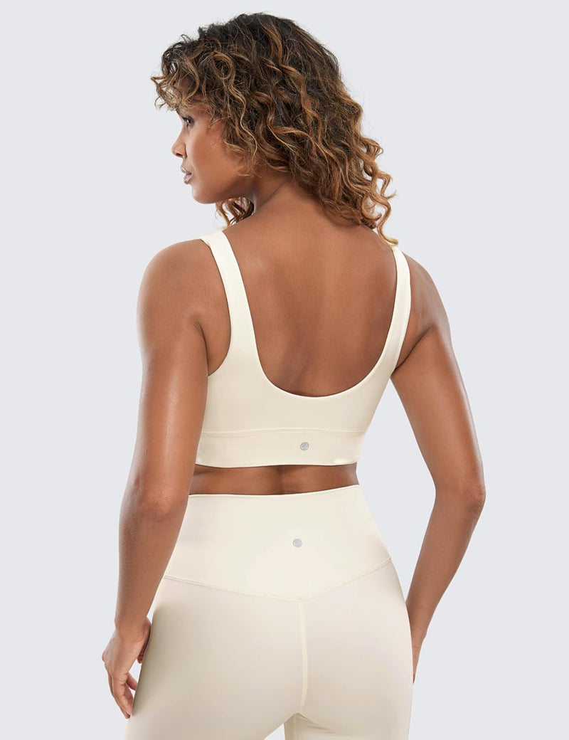 CRZ YOGA Womens Butterluxe U Back Sports Bra - Scoop Neck Padded Low Impact Workout Yoga Bra with Built in Bra
