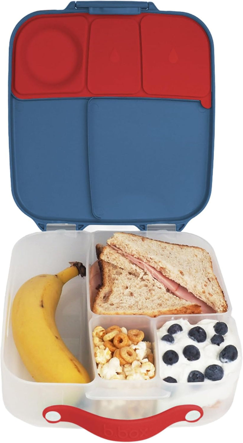 b.box Lunchbox Jumbo Bento Box with 4 Compartments (2 Leakproof), Removable Divider, Gel Cold Pack Ideal for School from 3+ 1L Capacity - Blue Blaze