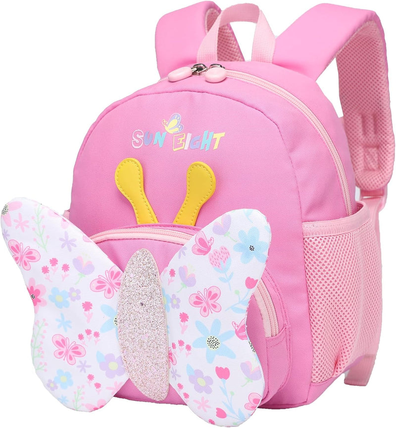 Toddler Backpack Dinosaur Preschool Bag for Boys Girls with Anti-Lost Leash, Cute Cartoon Kids Backpack for 2-6 Years Old, Lightweight Childrens Daycare School Bag SE22065 - Rose Butterfly