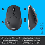 Logitech MK850 Multi-device wireless keyboard and mouse, Bluetooth 2.4 GHz, flexible frame and wireless, 12 programmable keys, battery life 3 years, PC/Mac, QWERTY UK design - Black
