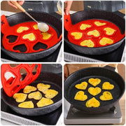 Omelette Mold Pancake Mold Ring 2 Silicone Pancake Molds 7 Holes Heart Reusable Silicone Non-Stick Pancake Tool Egg Ring for Egg Maker Makes Right Shape (Red)