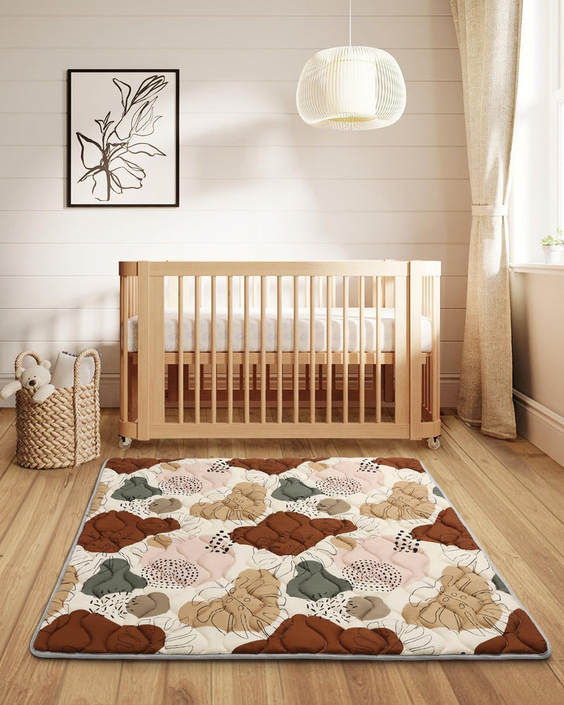 SOOFAM Baby Play Mats for Floor, 43x43 Play Mat for Playpen, Thicken Soft Padding Foam Playmats for Babies and Toddlers Infants, Foldable and Machine Washable Baby Crawling Mat, Boho Design