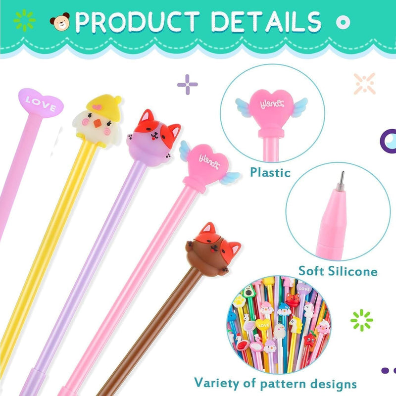 50 Pack Cute Cartoon Pens Animal Writing Pens 0.5 mm Assorted Styles Pens Stationery for Office School Student Kids Present,Classroom, Party Favors, Goodie Bags Fillers, Birthday Day Gifts and Prize