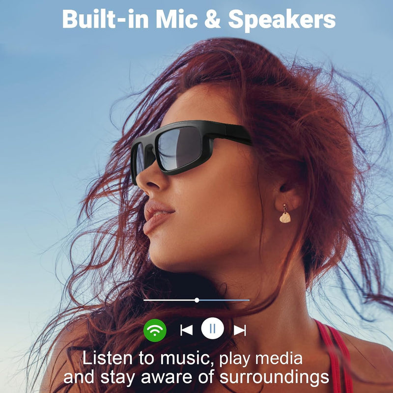 LVTEL Smart Glasses, Polarized Sunglasses, Built-in Mic & Speakers, Voice Assistant, Lightweight TR90 Frame UV Protection