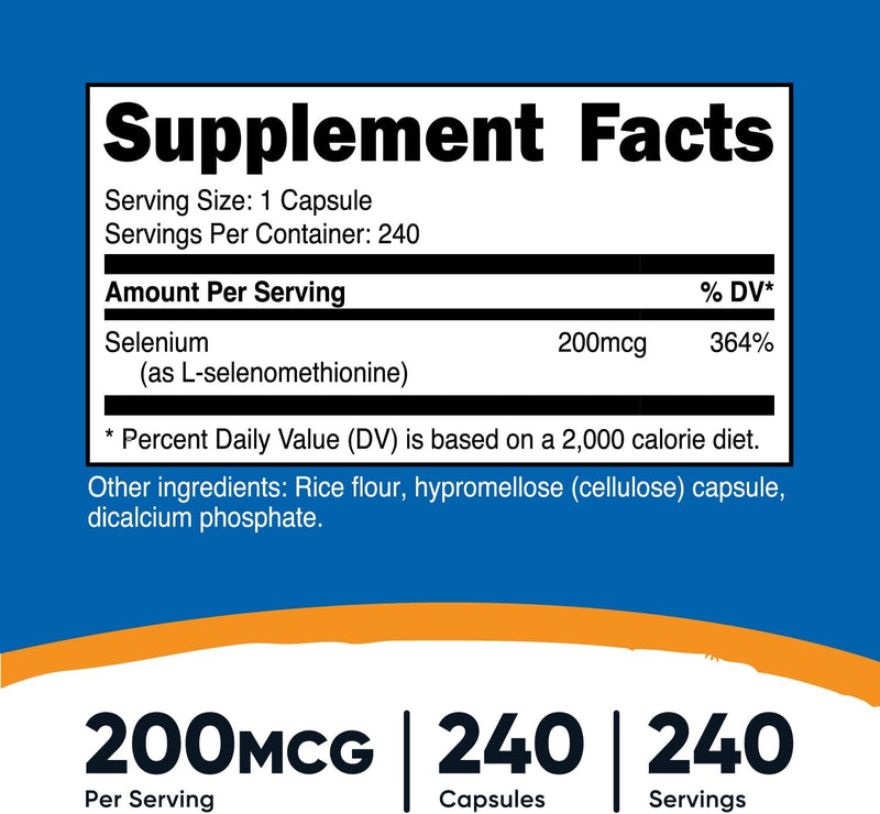 Nutricost Selenium 200mcg, 240 Vegetarian Capsules, L-Selenomethionine Gluten Free, GMO-Free