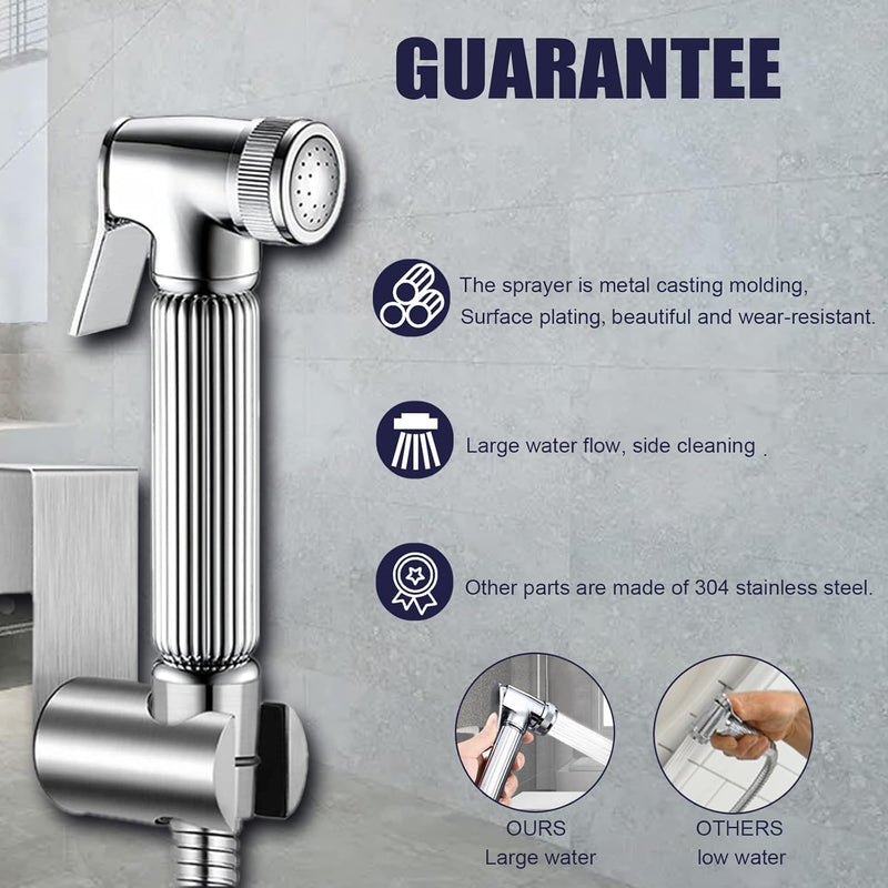 Excefore Handheld Bidet Sprayer for Toilet-Adjustable Water Pressure Control with Bidet Hose for Feminine Wash, Stainless Steel Brushed Nickel Cloth Diaper Bidet Toilet Sprayer for Baby Wash