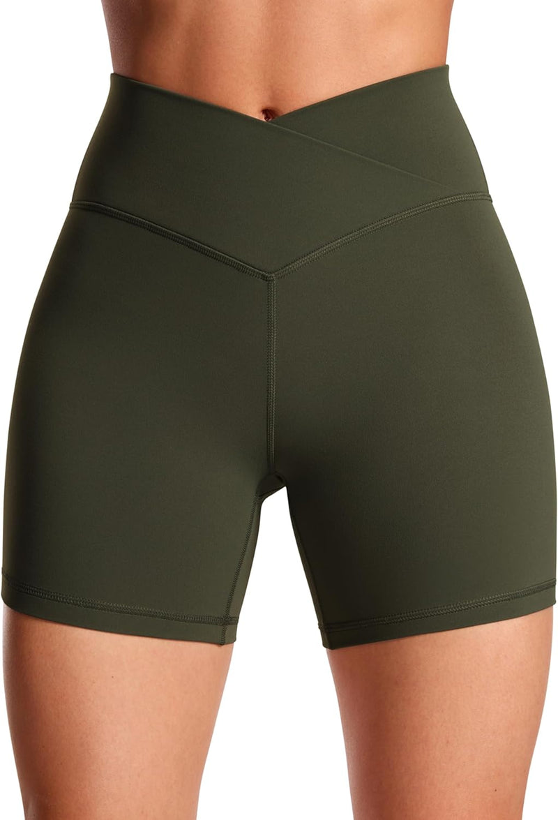CRZ YOGA Womens Butterluxe Crossover Biker Shorts 5 Inches - Criss Cross High Waisted Workout Yoga Buttery Soft