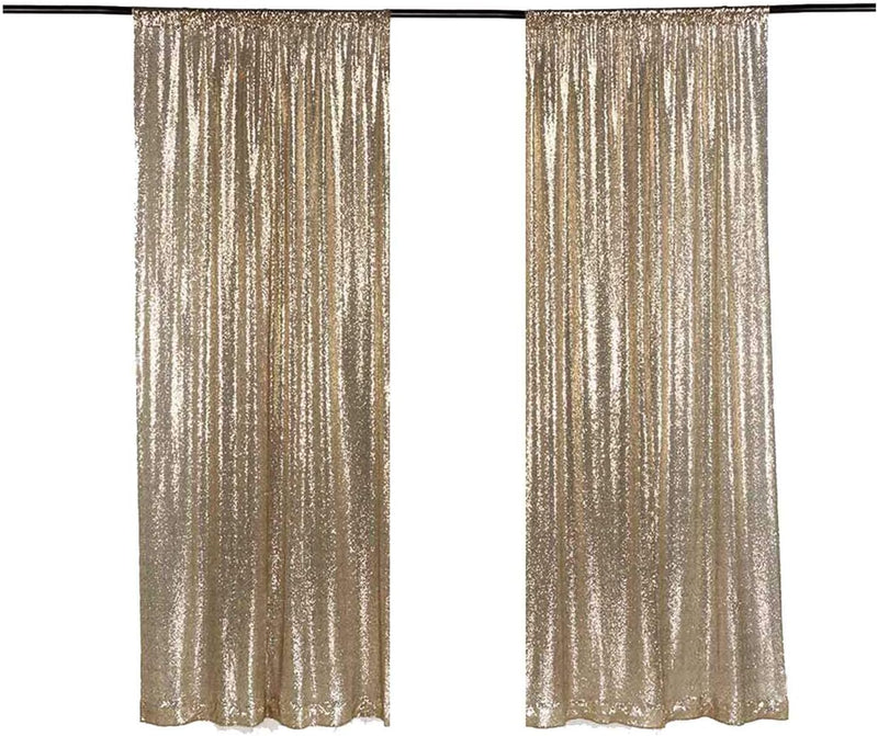 LQIAO 2 Panels Light Gold Sequin Backdrop Glitter Fabric for Wedding Birthday Parties Shimmer Wall-2x8ft