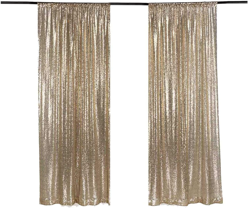 LQIAO 2 Panels Light Gold Sequin Backdrop Glitter Fabric for Wedding Birthday Parties Shimmer Wall-2x8ft