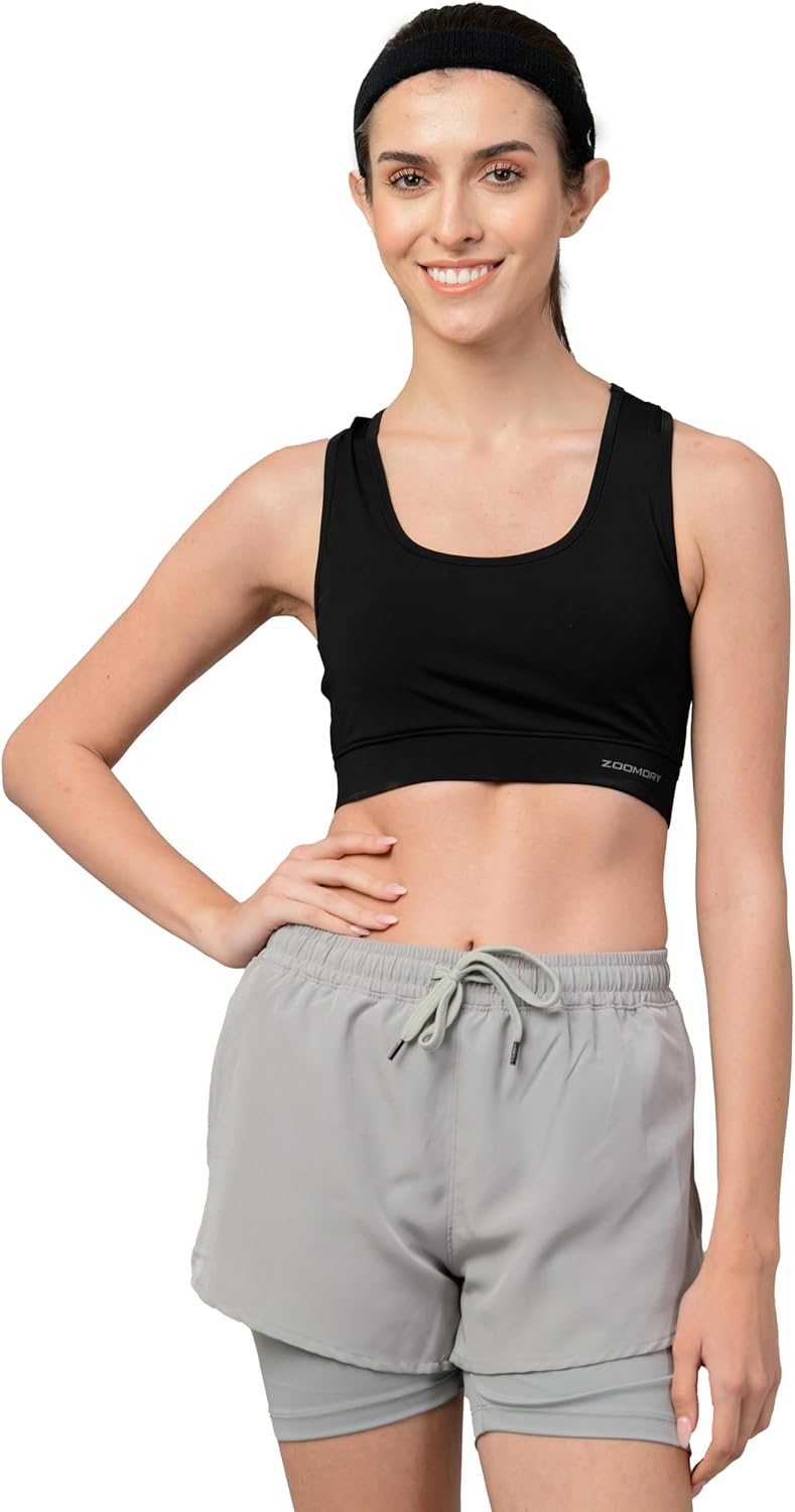 Women's PS CNS Regular Fit Dry-Fit Gym & Training Sports Bra - BLACK