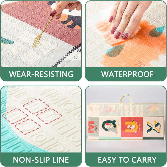 AM ANNA Baby Floor Play Mat, 0.6 in Thicker Reversible Foldable Baby Play Mat,Extra Large Play Mat for Baby Waterproof Non Toxic Anti-Slip Reversible Foam Playmat for Baby Toddlers Kids(79"x71")