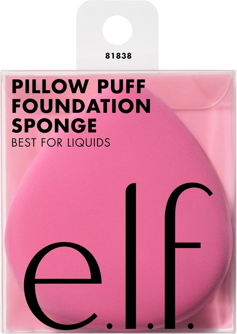 e.l.f. Pillow Puff Foundation Sponge, Bouncy, Ultra-Soft Foam Makeup Sponge For Liquid Foundation, Creates An Airbrushed Finish, Vegan & Cruelty-Free - Pink 1 Count (Pack of 1)