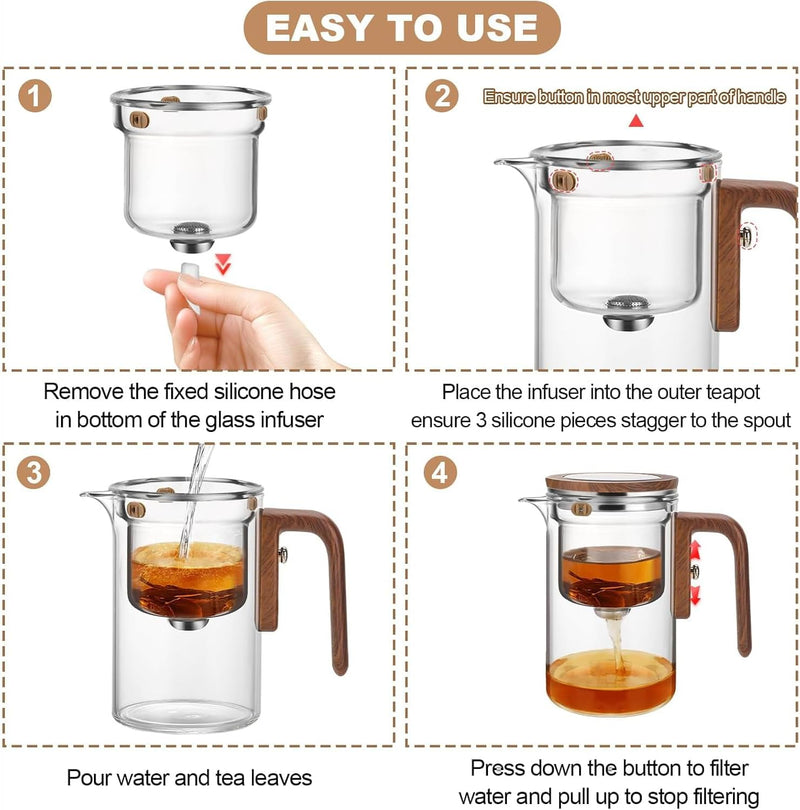 Angju Enchanti Tea Pot, Glass Teapot with Infuser, Magic Witchcraft Enchanted Tea Kettle with Strainer for Water Separation, Magical Push Control Tea Maker for Loose Leaf & Herbal Teas -600ML