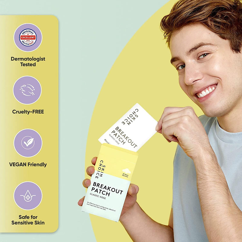 SkinChoice Breakout Patch Classic Nose - Pack of 10 - Hydrocolloid Pimple Patches - Vegan, Fragrance-free, Gluten-free, Latex-free, Parabens-free, Sulfates-free, Cruelty-free for Face and Body
