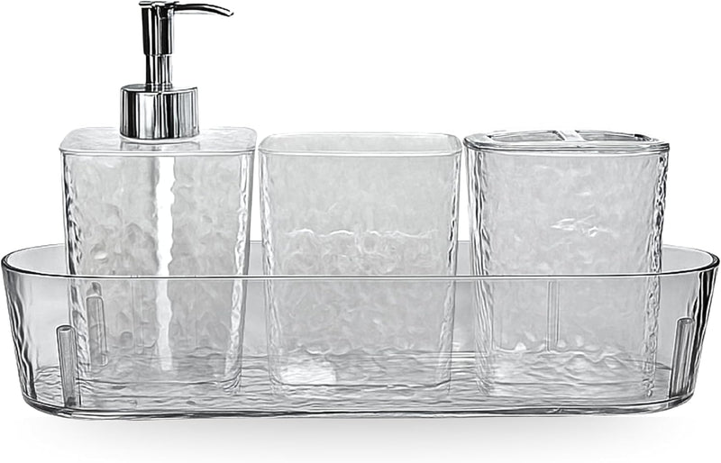 FEELINGS Bathroom Accessories Set, 4-Piece with Tray, Hammered Texture, 28cm Organiser (RC-KQ0867)