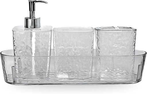 FEELINGS Bathroom Accessories Set, 4-Piece with Tray, Hammered Texture, 28cm Organiser (RC-KQ0867)