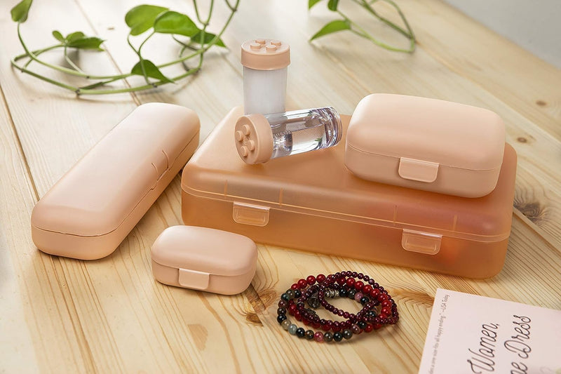 4basix Travel Kit Containers, Containers for Toiletries, Cream Jars and Make Up Compartments (Pink)