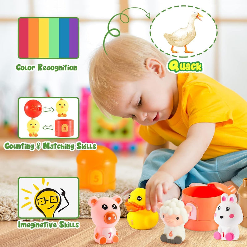 Moonmen 23 Pcs Montessori Toys for Babies 0-3-6-12 Months, 3 in 1 Soft Baby Teething Toys and Stacking Building Blocks for Sensory Developmental Education of Toddlers 12-18 Months