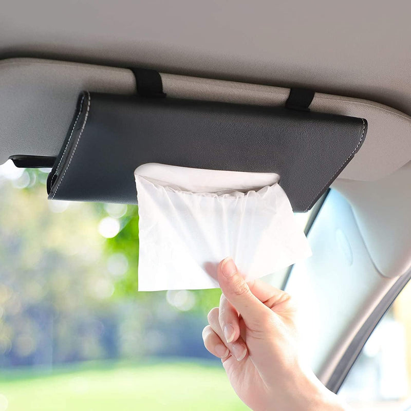 ZeeSquare Car Tissue Holder Organizer (Beige) – Compact PU Leather Tissue Box Holder for Car Sun Visor, Seatback or Dashboard – Car Accessories Interior Tissue Box Case