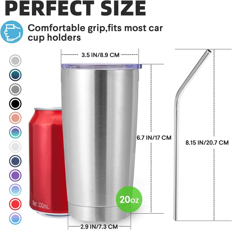 Volhoply 20oz Stainless Steel Tumbler with Lid and Straw,Double Wall Insulated Travel Iced Coffee Mug Fits Car Cup holder,Powder Coated Cups for Hot and Cold Drinks,Gifts for Women Men（White,1 Set）