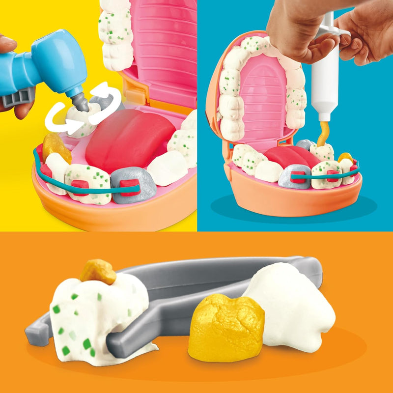 Play-Doh Drill 'N Fill Dentist Toy For Kids 3 Years And Up; Comes With 8 Play Doh Modelling Compound Pots, Non-Toxic, Assorted Colours; Art & Craft Toys For Kids, Great Gift For Boys & Girls - Drill 'n Fill Dentist