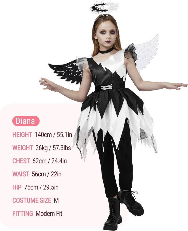 Spooktacular Creations Children's Twisted Angel Costume, Girls' Dress, Half Angel/Half Devil, Kids' Outfit Set for Halloween Party