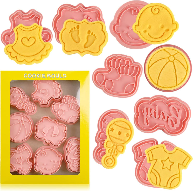 Sakolla (Set of 8) Christmas Cookie Cutters with Plunger Stamps Set, Gingerbread Boy/Girl Snowman Santa Claus Snowflake Christmas Tree Reindeer Cookie Cutters - Baby Shower Cookie Cutters With Plunger Stamps