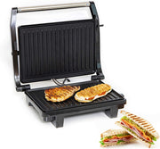 Stainless Steel Panini Grill Maker with Non-Stick Plates, Cord-Warp for Storage, Drip Tray, Indicator Lights for Power and Ready - 2 Year Warranty