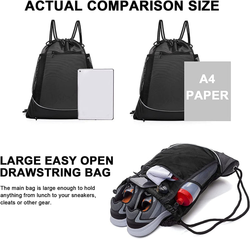 Showay Basketball Backpack, Foldable Soccer Backpack Gym Bag Sackpack Sports Sack with Detachable Ball Mesh Bag for Volleyball Baseball Yoga, Black
