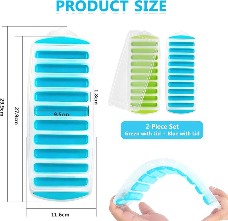 2 Pack Ice Cube Trays with Lids, Silicone Ice Mold for Water Bottles Food grade silicone ice tray with easy release design creates bottle-friendly ice cubes and stacks neatly for freezer storage