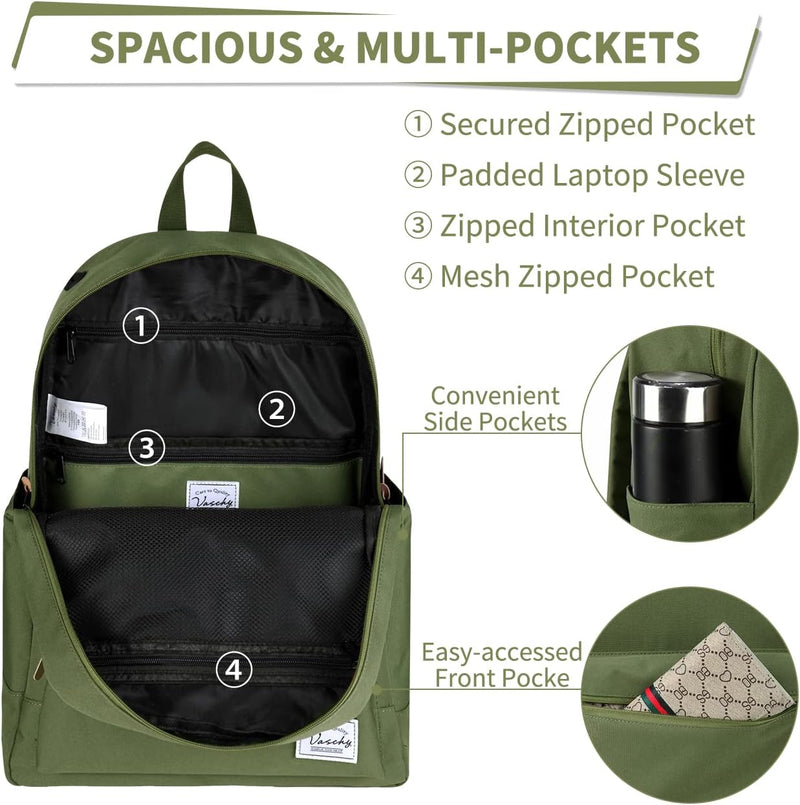 Backpack for Mens Women, VASCHY Lightweight Casual Classic Water resistant Unisex Backpack fits 15 inch Laptop for Travel Business