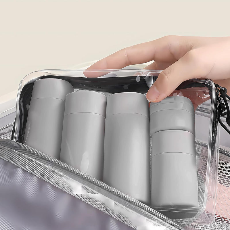 NALACAL Travel Dispenser Bottles for Toiletries, 5 Pack Travel Size Containers, Leak Proof Refillable Travel Accessories for Shampoo Conditioner, Portable Travel Bottles with Clear Toiletry Bag