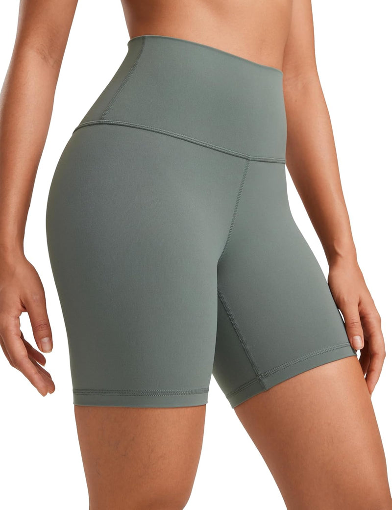 Womens ButterLuxe Biker Shorts 6"- High Waist Workout Athletic Running Spandex Yoga Shorts - Grey Sage