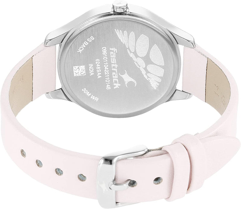 Fastrack Stunners Quartz Analog White Dial Leather Strap Watch for Girls-NS6248SL01