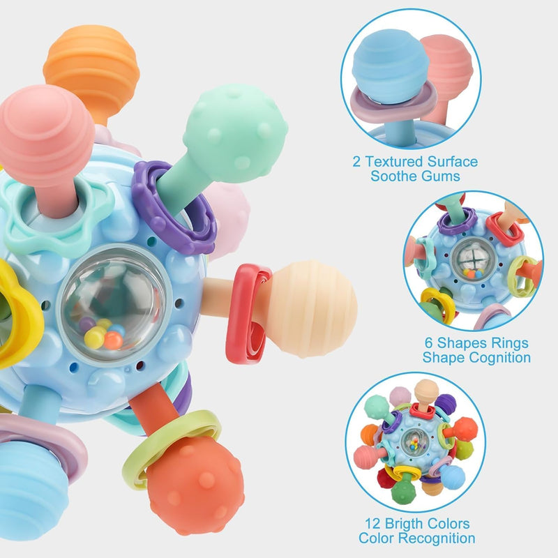 TOYBY Baby Sensory Teething Toys,Baby Montessori Sensory Toys for 0-12 Months, Baby Rattle Toys Activity Ball Infant Toys,Learning Developmental Toys Gifts Baby Girl Boy Gifts for 6 9 12 18 Months